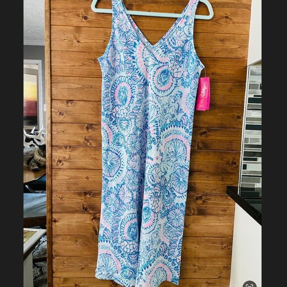 Lilly Pulitzer FLORIN Linen Dress in Blue Grotto Commotion in the Ocean